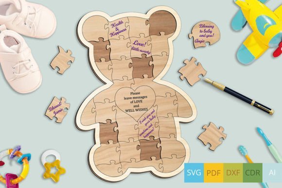 Libro De Visitas Con Rompecabezas Para Baby Shower Con Forma De Oso Creativo Digital